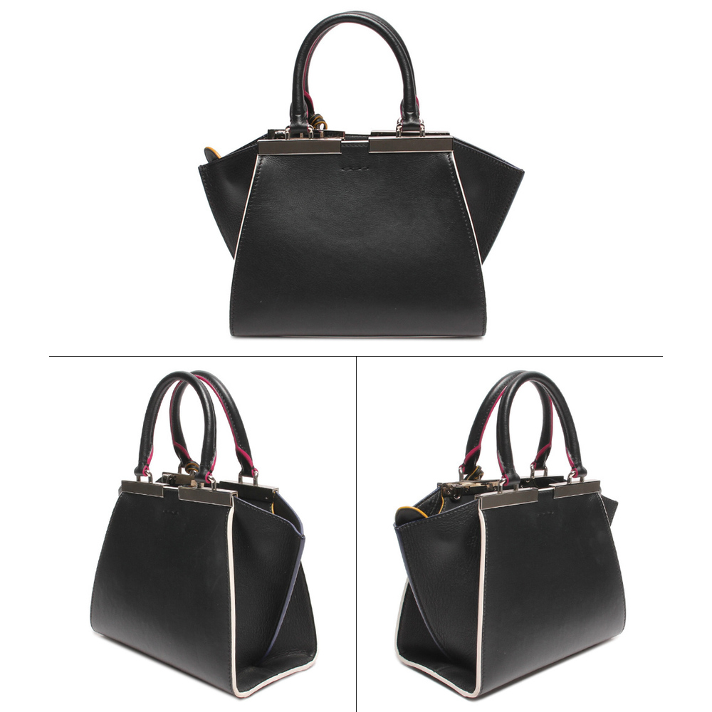 Fendi Handbag Black Leather Trois Jour Petit